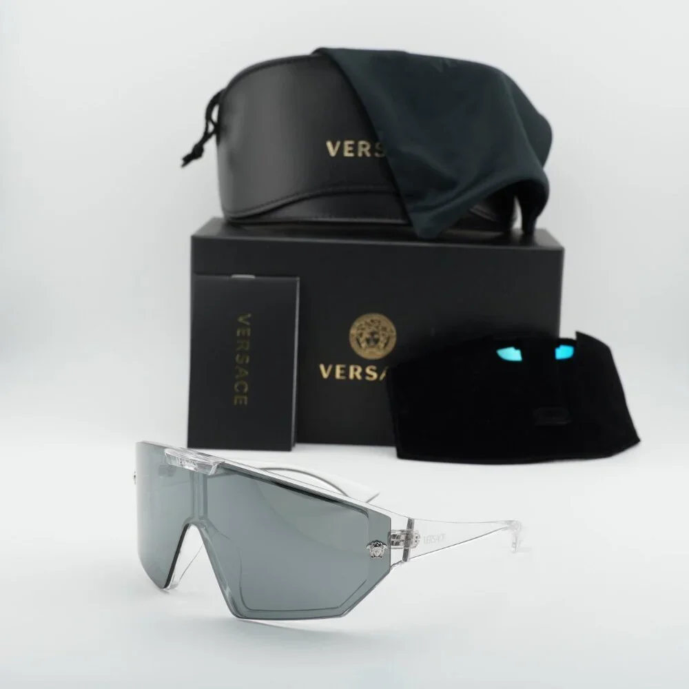 Versace VE4461 148/6V Shield Sunglasses - Crystal / Grey / Blue Violet